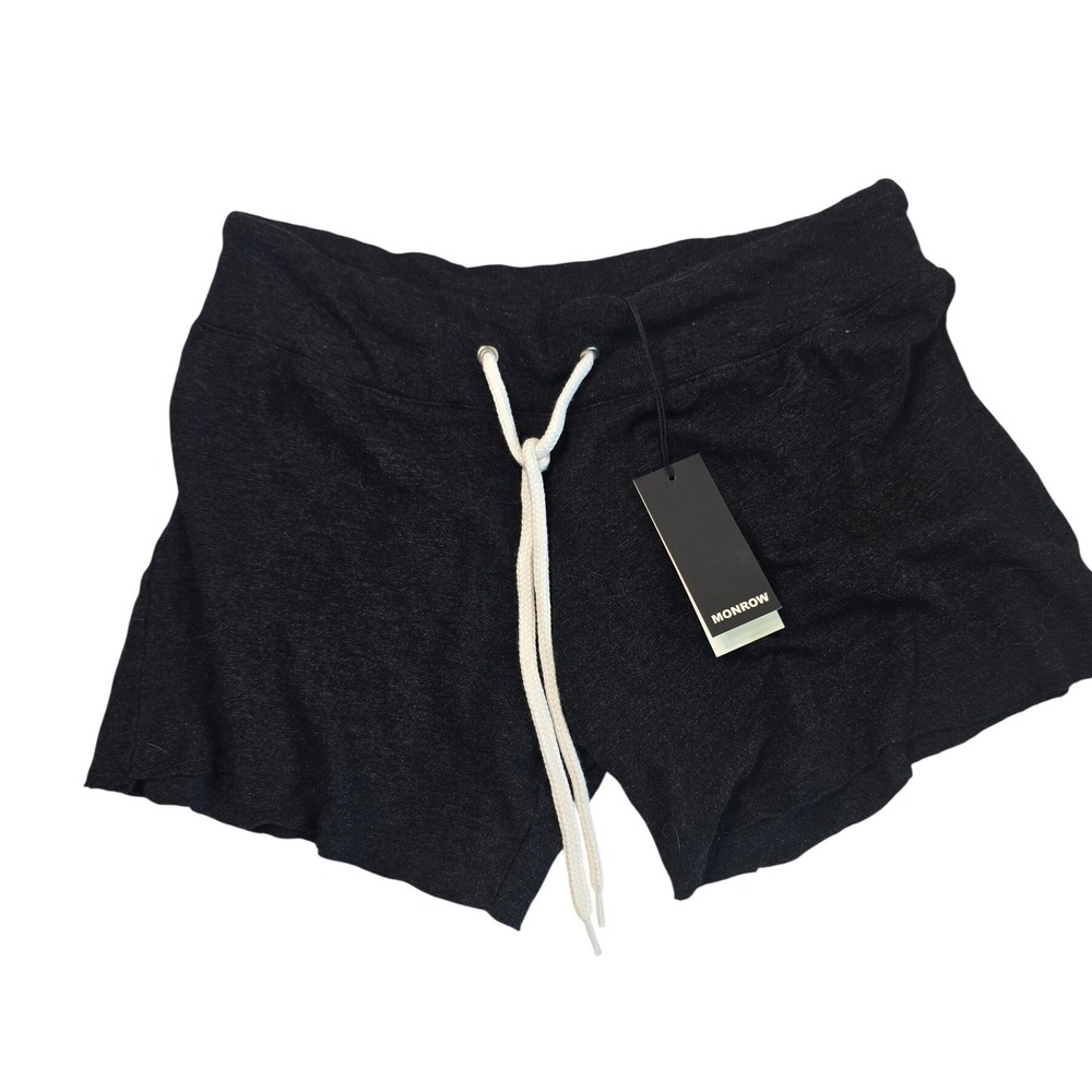Monrow Tri-Blend Drawstring Shorts Charcoal Heather Raw Hem Size XS NEW
